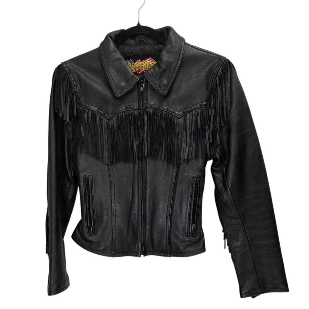 Vintage Easyriders Womens Fringe Leather Biker Western Jacket Size 36